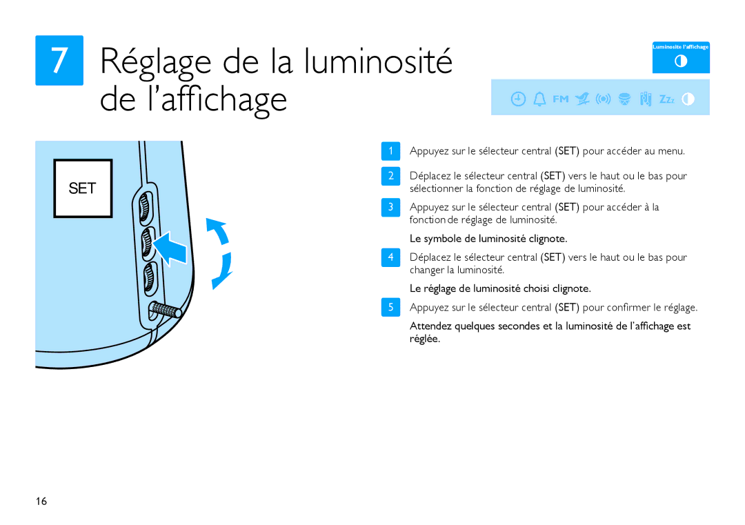 Philips HF3480/60 quick start Réglage de la luminosité de l’affichage 