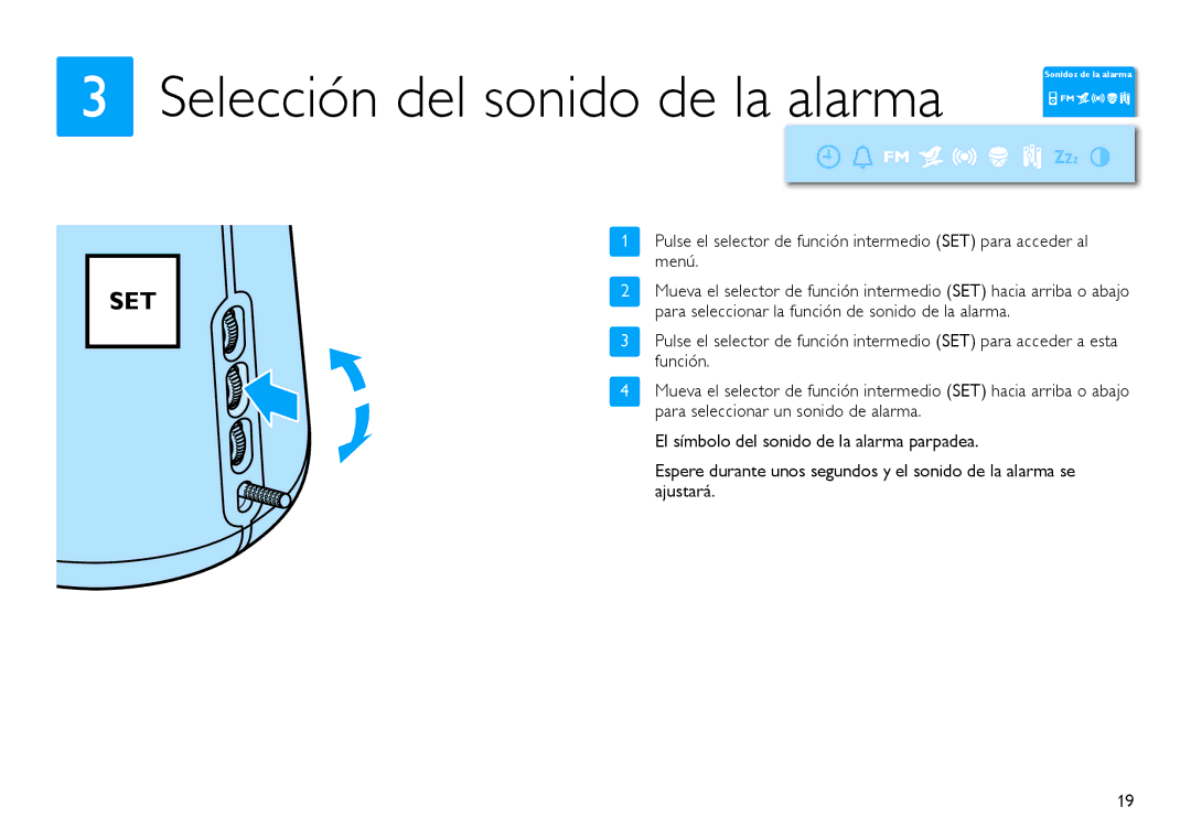 Philips HF3480/60 quick start Selección del sonido de la alarma 