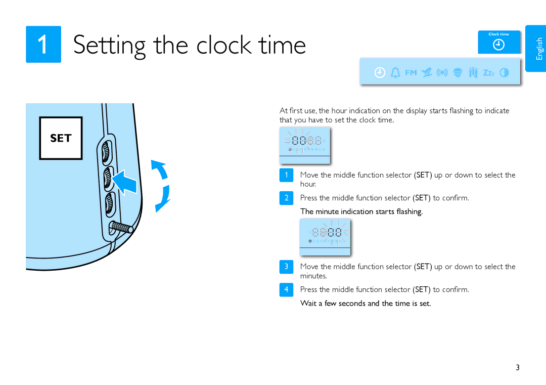 Philips HF3480/60 quick start Setting the clock time 