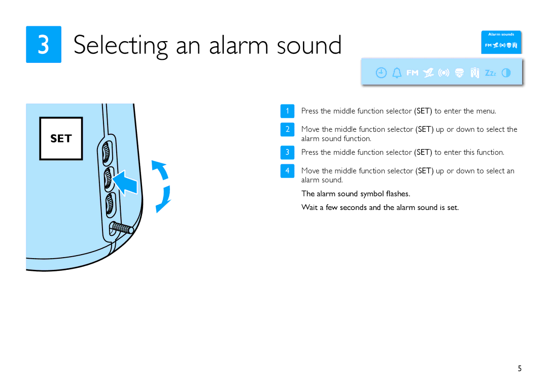 Philips HF3480/60 quick start Selecting an alarm sound 