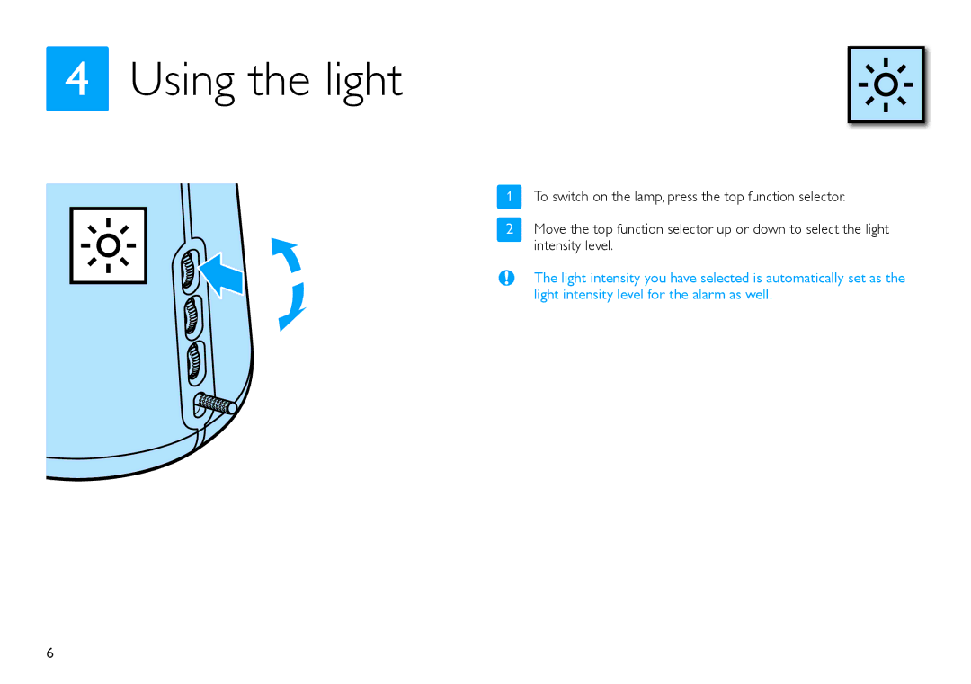 Philips HF3480/60 quick start Using the light 