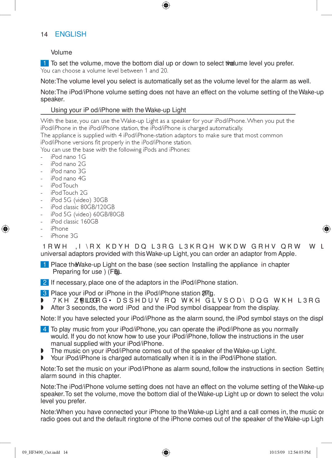 Philips HF3490/60 manual Volume, Using your iPod/iPhone with the Wake-up Light 