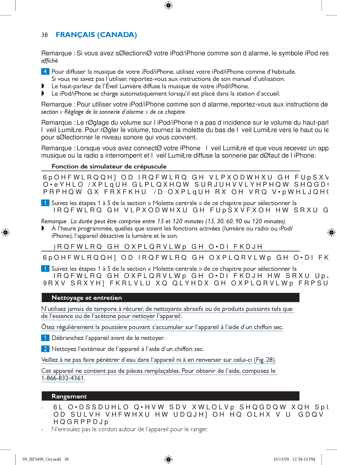 Philips HF3490 manual Fonction de simulateur de crépuscule, IPhone, l’appareil désactive la lumière et le son, Rangement 