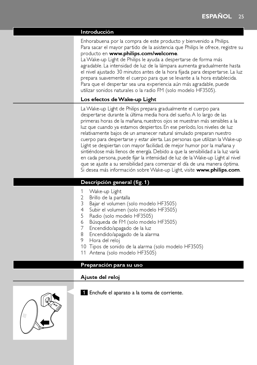 Philips HF3500, HF3505 manual Español, Introducción, Descripción general, Preparación para su uso 