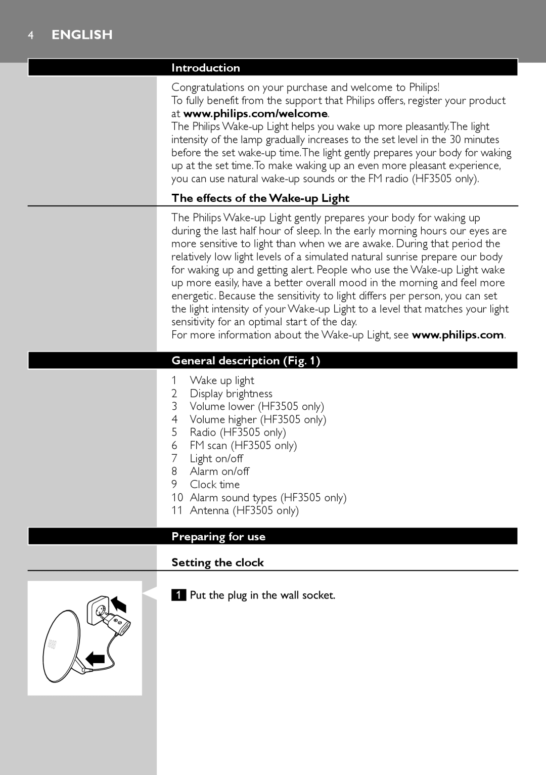 Philips HF3505, HF3500 manual English, Introduction, General description, Preparing for use 