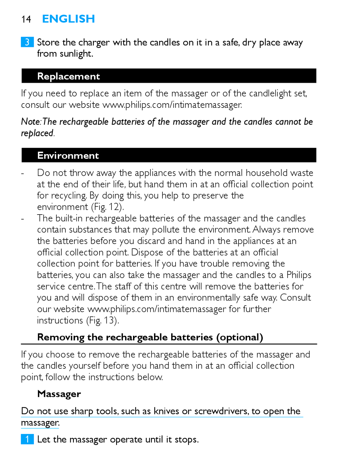 Philips HF8430 manual Replacement Environment, Removing the rechargeable batteries optional 