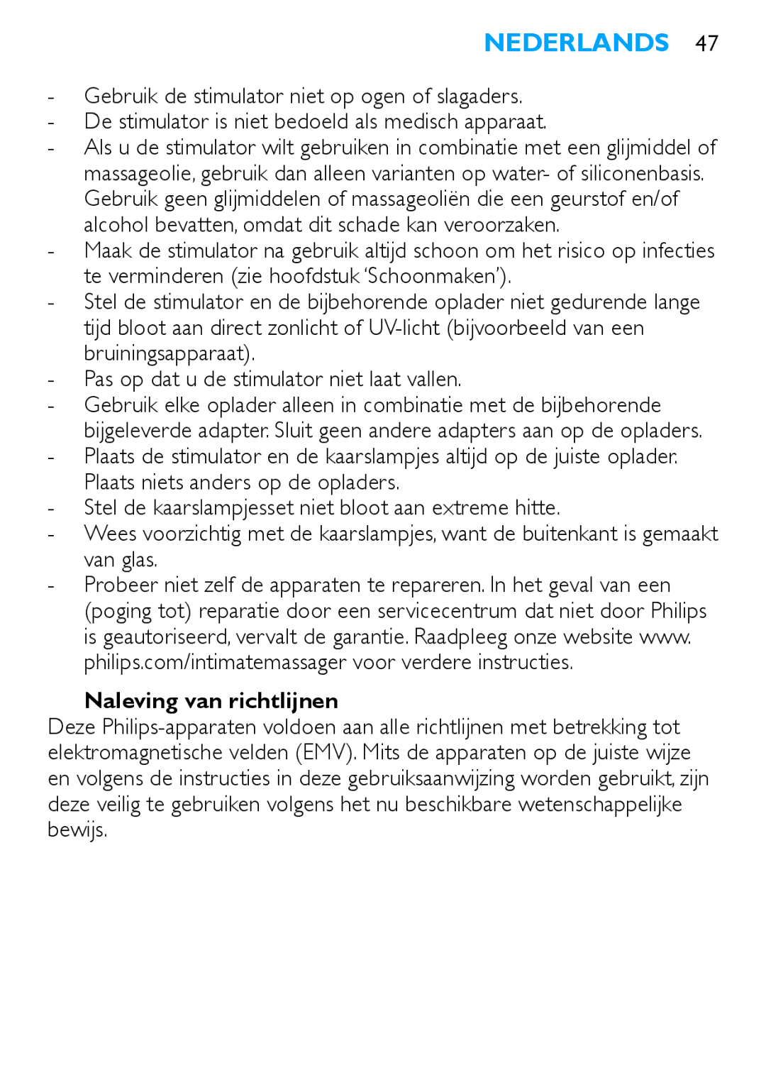 Philips HF8430 manual Naleving van richtlijnen 