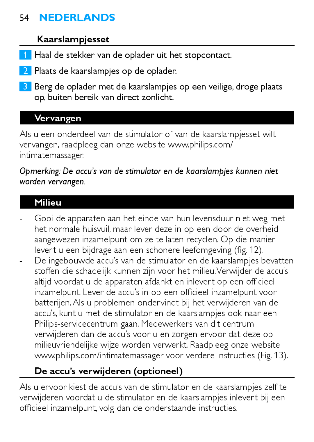 Philips HF8430 manual Vervangen, Milieu, De accu’s verwijderen optioneel 