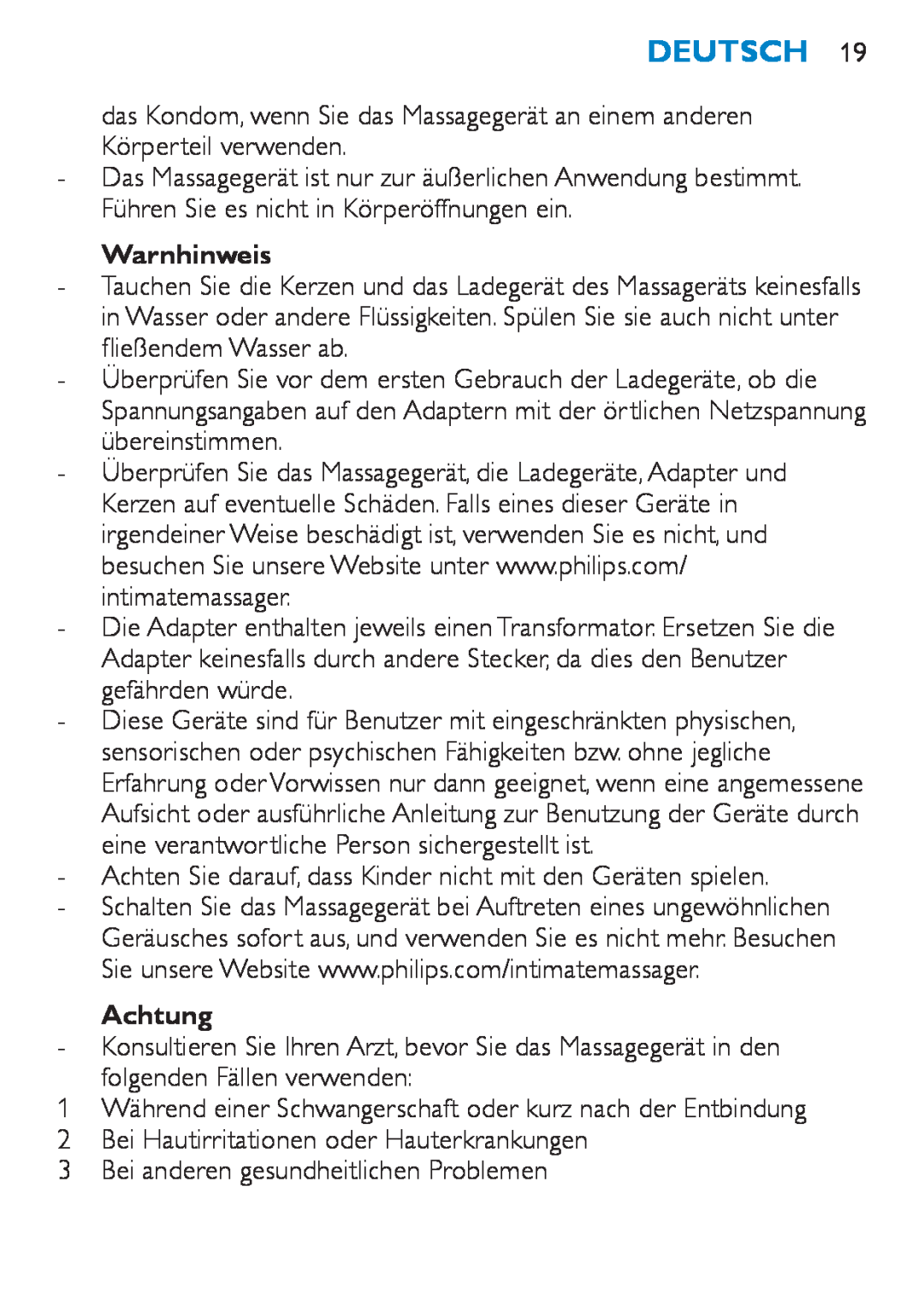 Philips HF8430 manual Deutsch, Warnhinweis, Achtung 