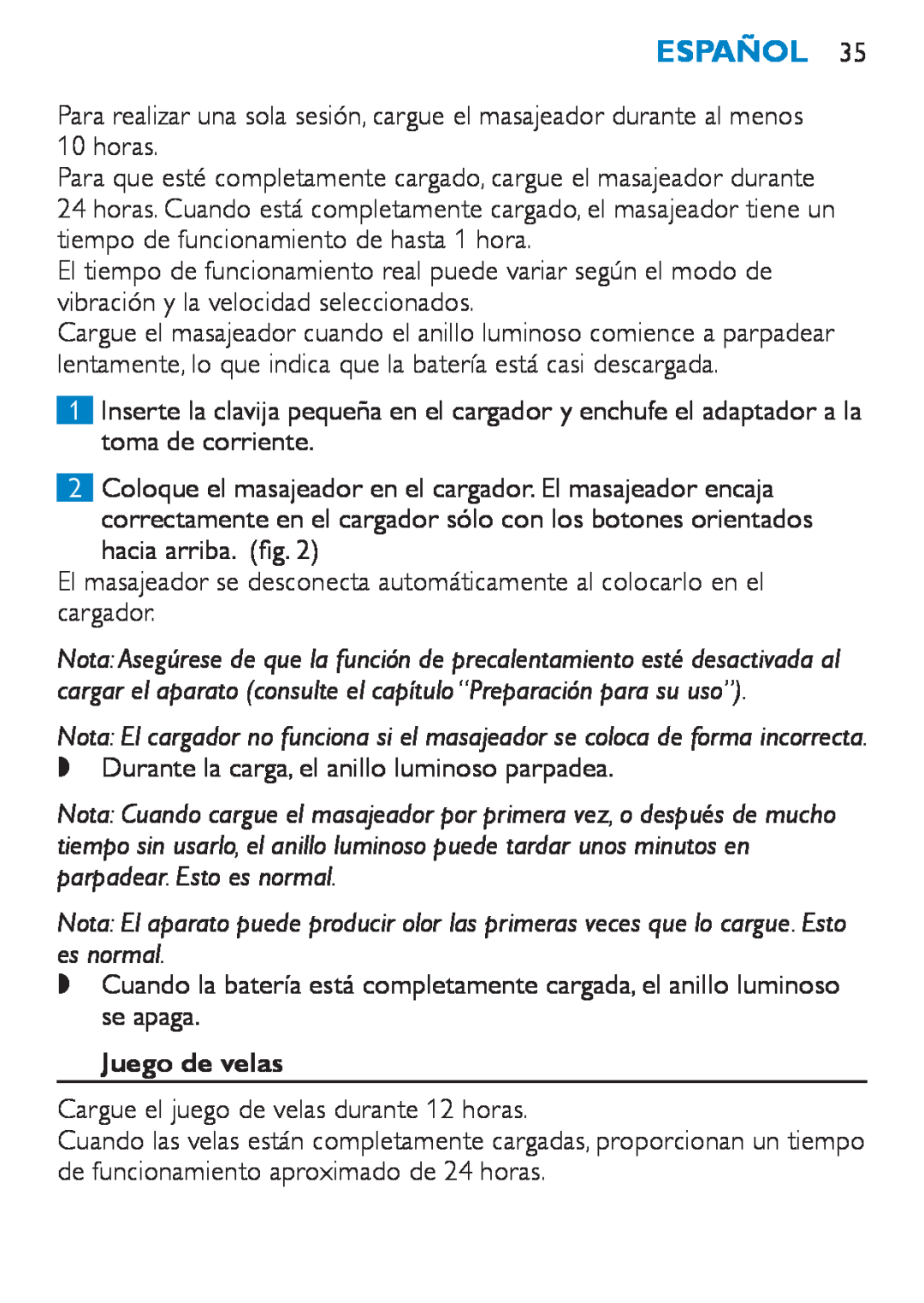Philips HF8430 manual Juego de velas, Español 