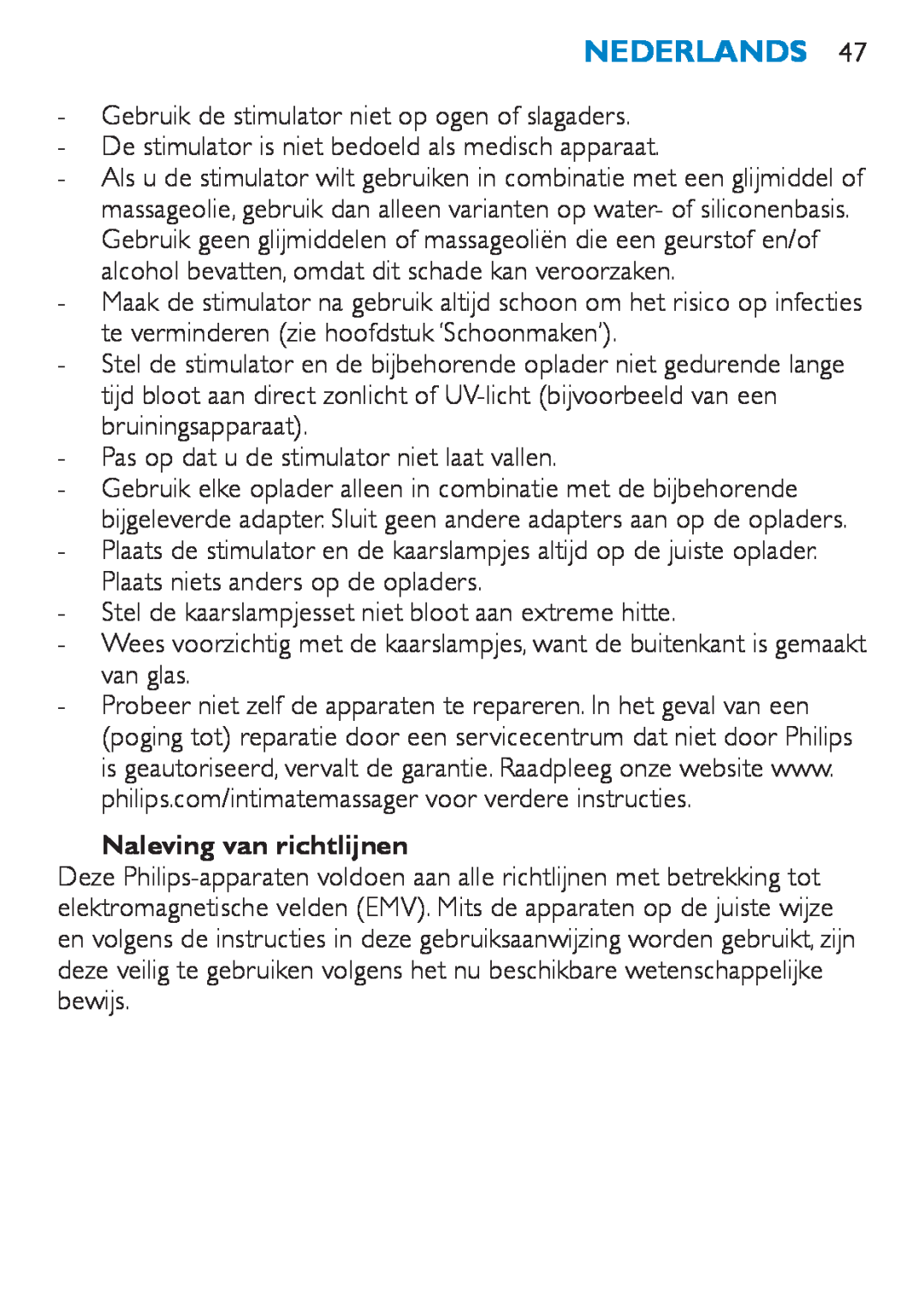 Philips HF8430 manual Nederlands, Naleving van richtlijnen 