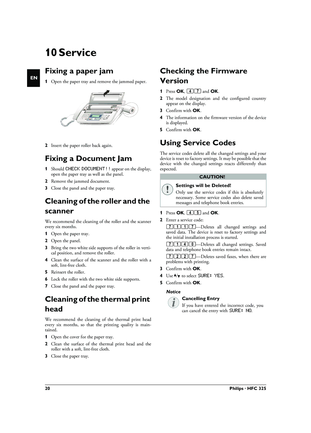 Philips HFC 325 user manual Service 