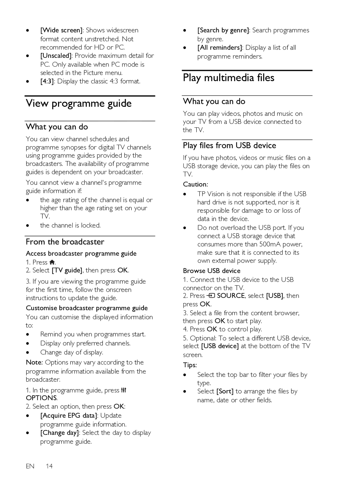 Philips HFL3008D, HFL3008W user manual View programme guide, Play multimedia files, What you can do, From the broadcaster 