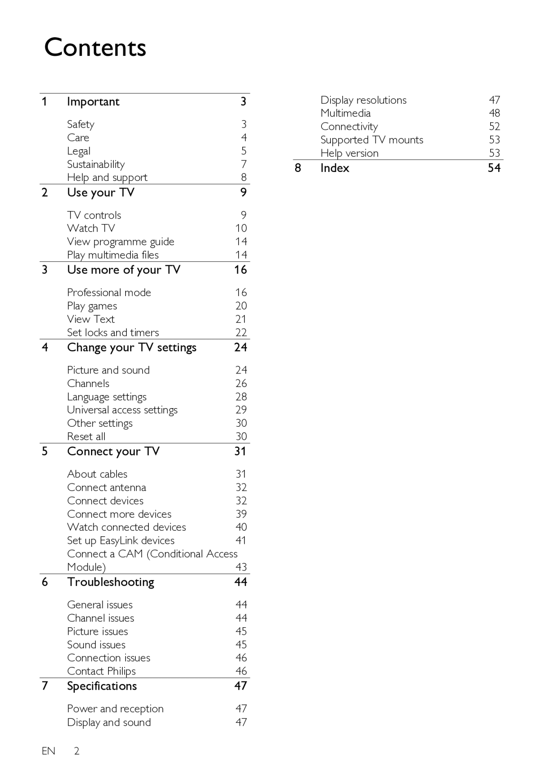 Philips HFL3008D, HFL3008W user manual Contents 