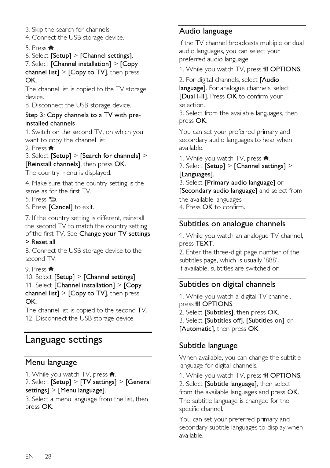 Philips HFL3008D, HFL3008W user manual Language settings 