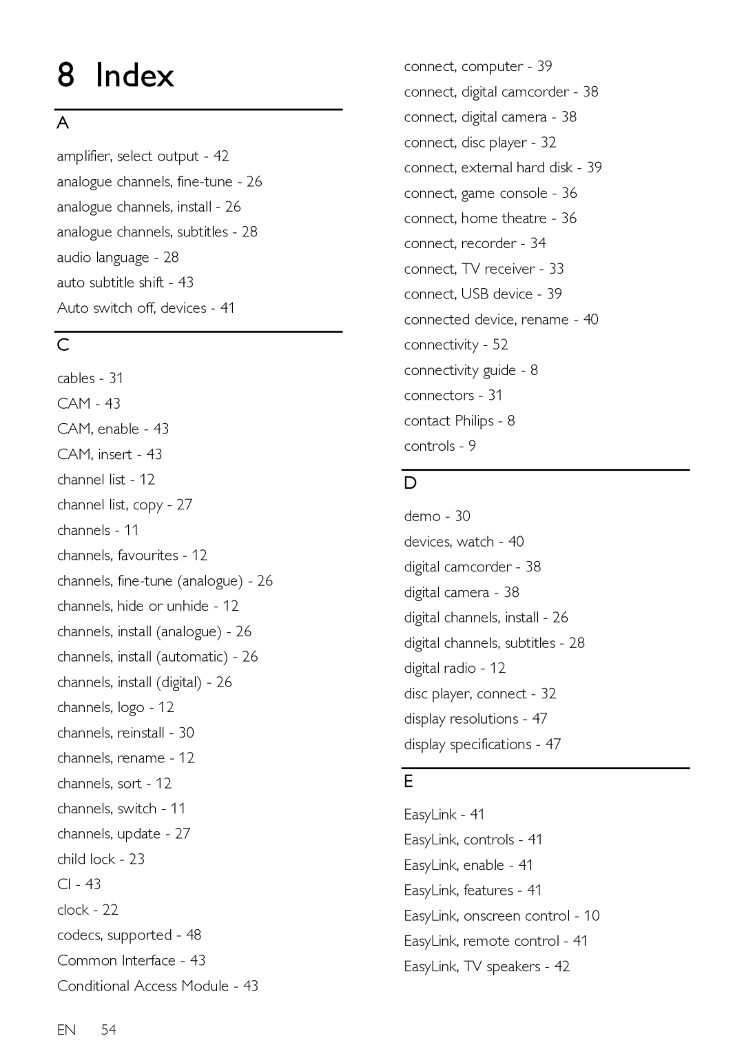 Philips HFL3008D, HFL3008W user manual Index 