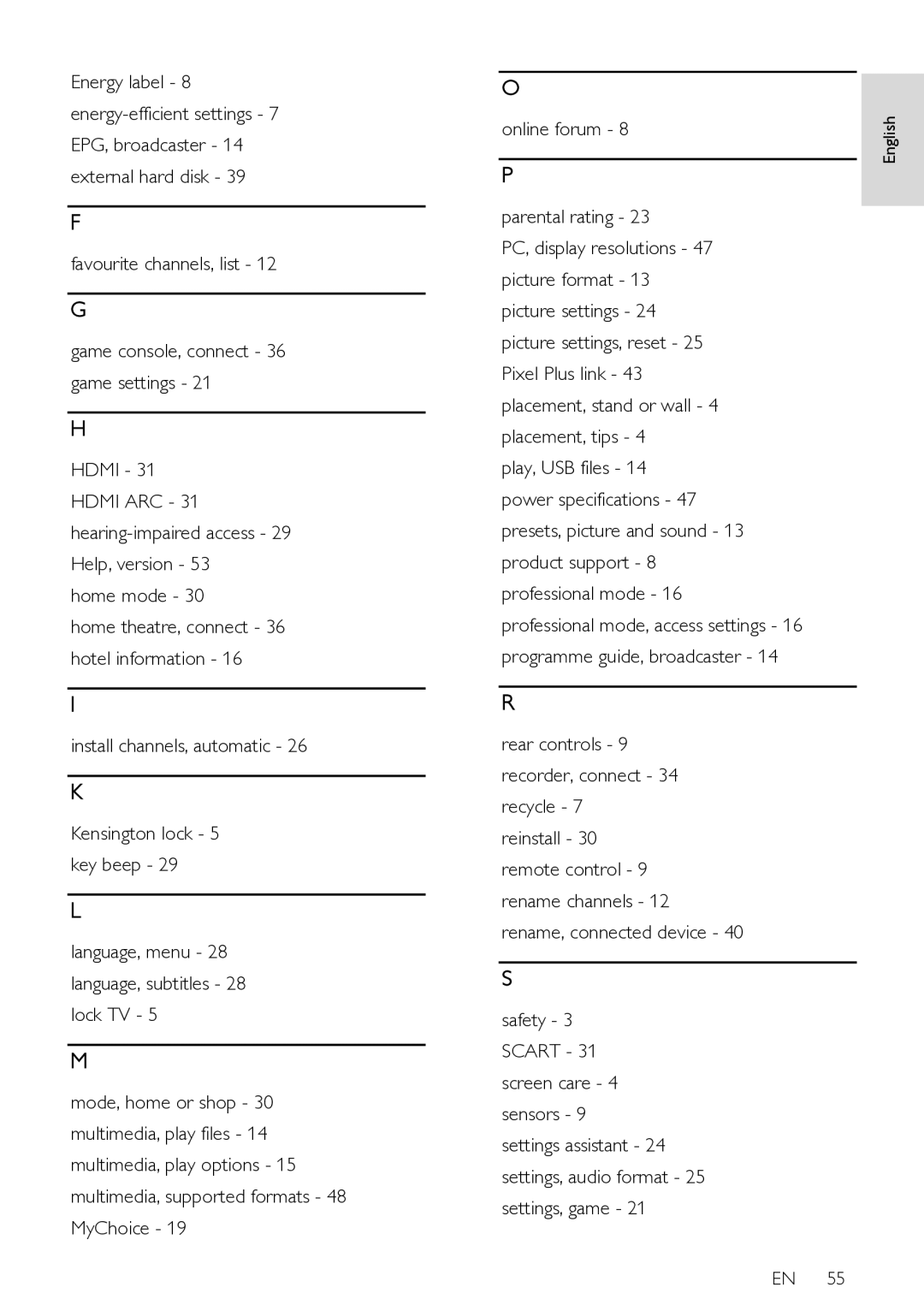 Philips HFL3008W, HFL3008D user manual Language, menu 28 language, subtitles 28 lock TV 