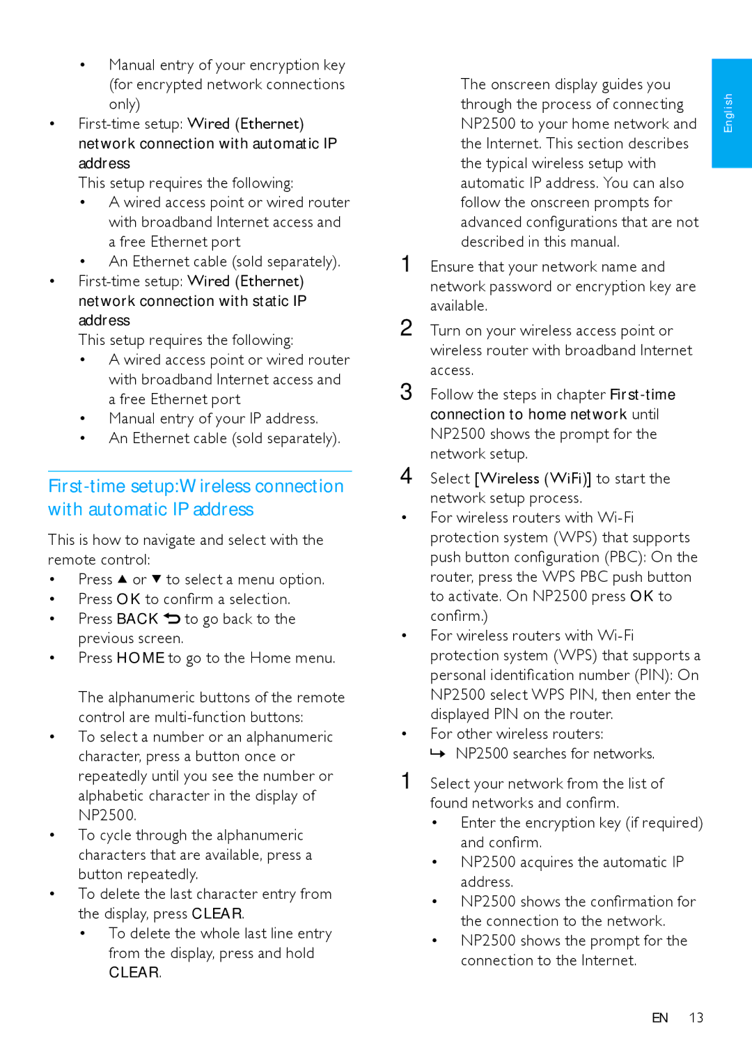 Philips HK-0947-NP2500-FR user manual Clear, NP2500 shows the prompt for the connection to the Internet 