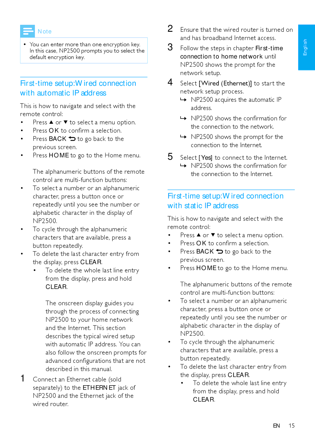 Philips HK-0947-NP2500-FR user manual First-time setupWired connection with automatic IP address 