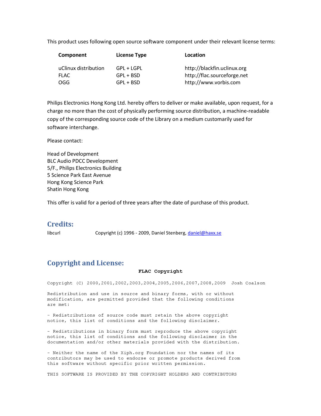 Philips HK-0947-NP2500-FR user manual Credits 