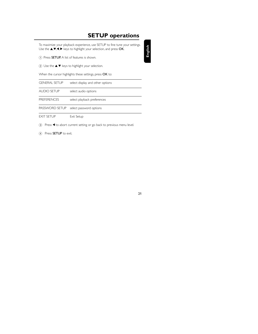 Philips HKGAC450 user manual Setup operations 