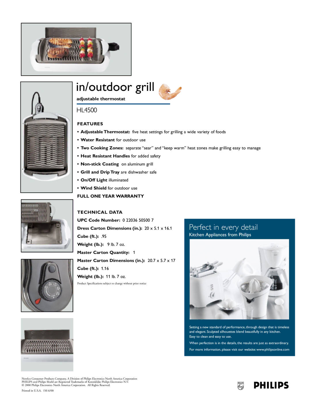 Philips HR1457, hl5231, HR2752 manual In/outdoor grill, Perfect in every detail, HL4500, Kitchen Appliances from Philips 