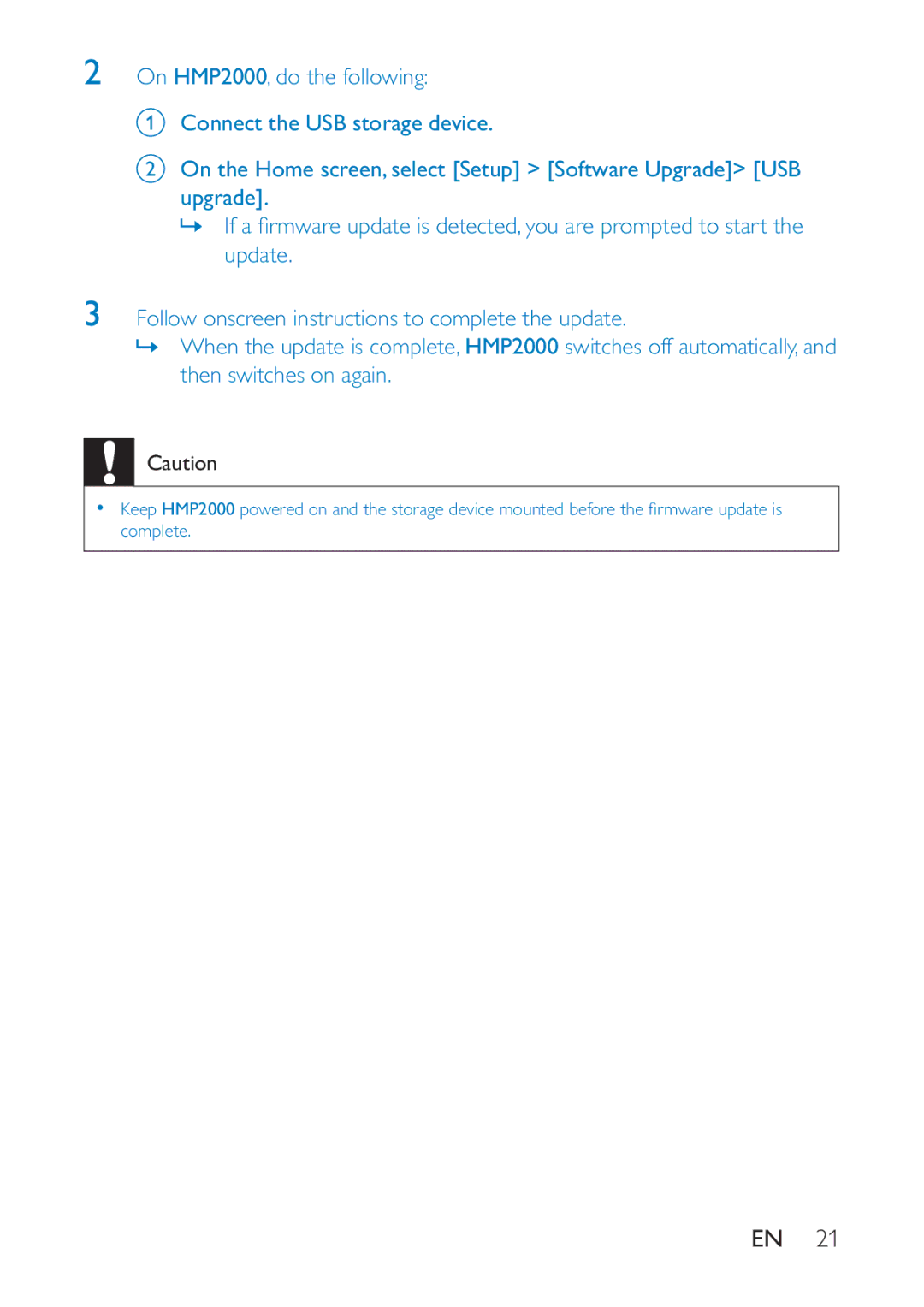 Philips HMP2000 user manual Upgrade Update 