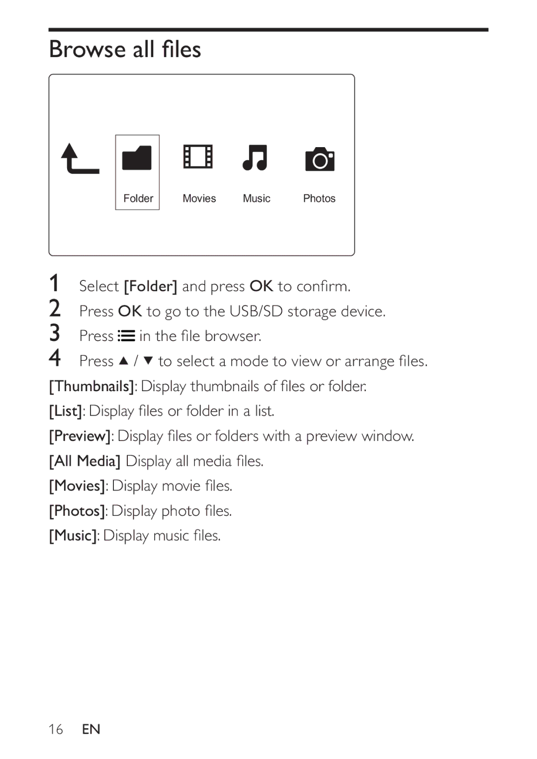 Philips HMP3000 user manual Browse all ﬁles 