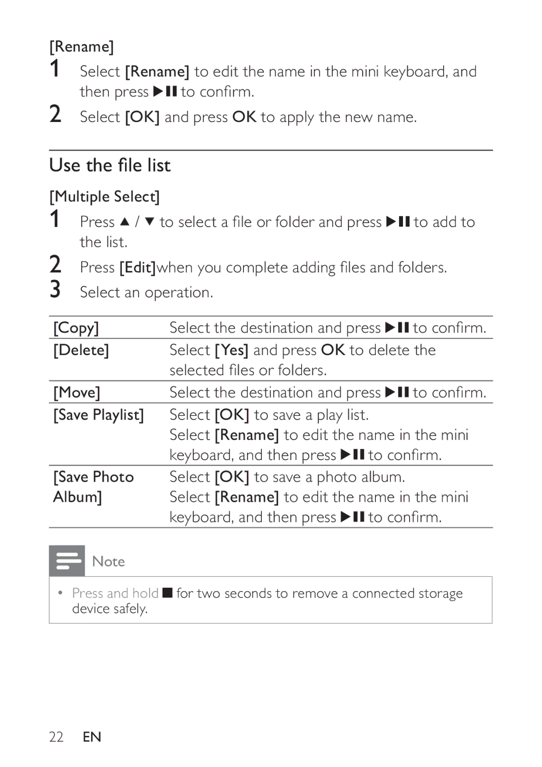 Philips HMP3000 user manual Use the ﬁle list 