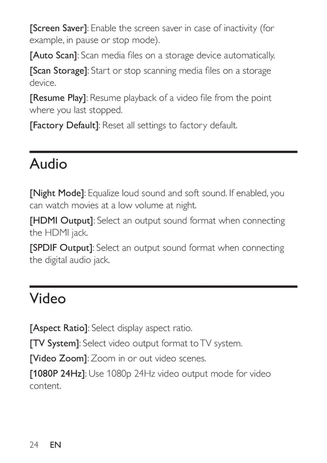 Philips HMP3000 user manual Audio, Video 