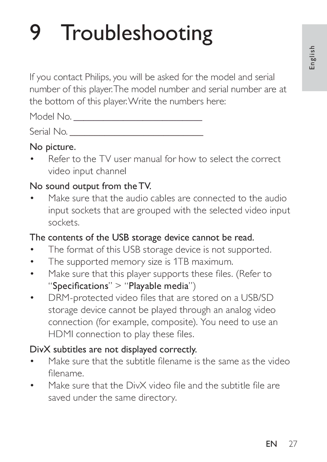 Philips HMP3000 user manual Troubleshooting 