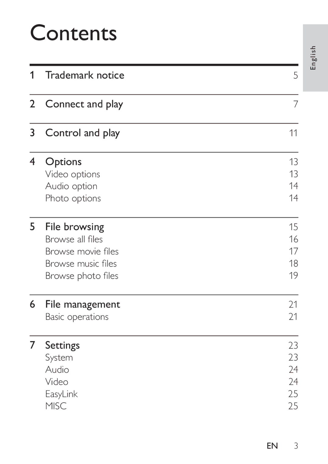 Philips HMP3000 user manual Contents 