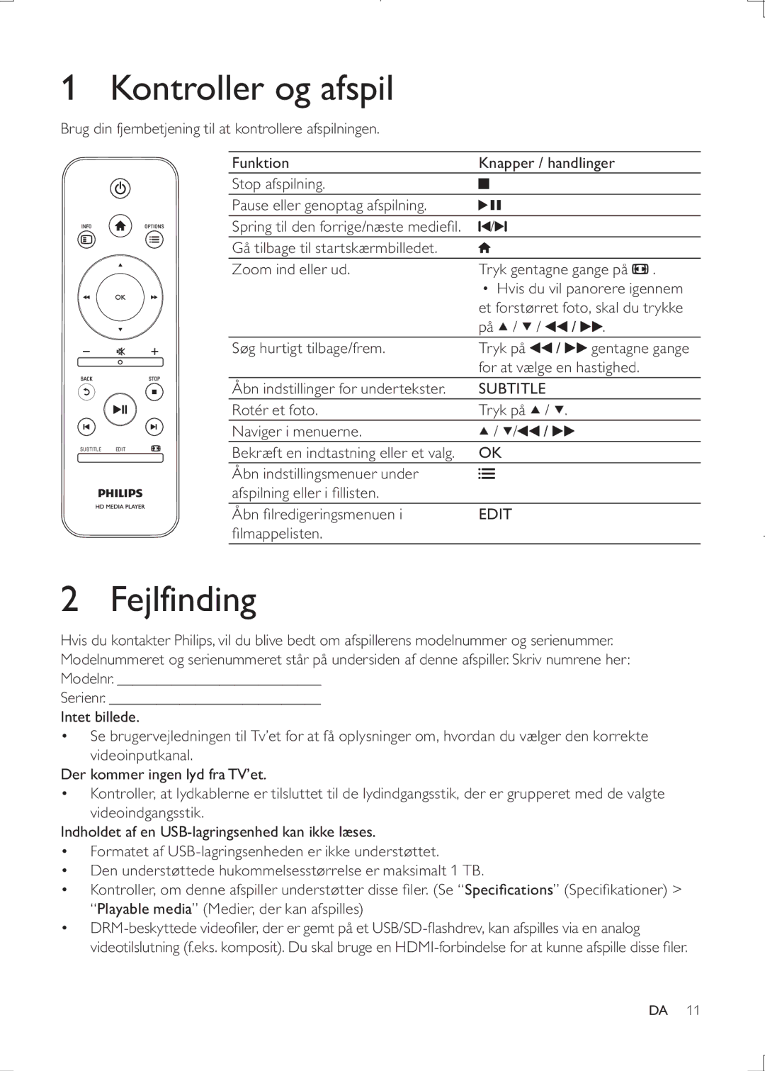 Philips HMP3000 Kontroller og afspil, Fejlfinding, Brug din fjernbetjening til at kontrollere afspilningen, Lmappelisten 