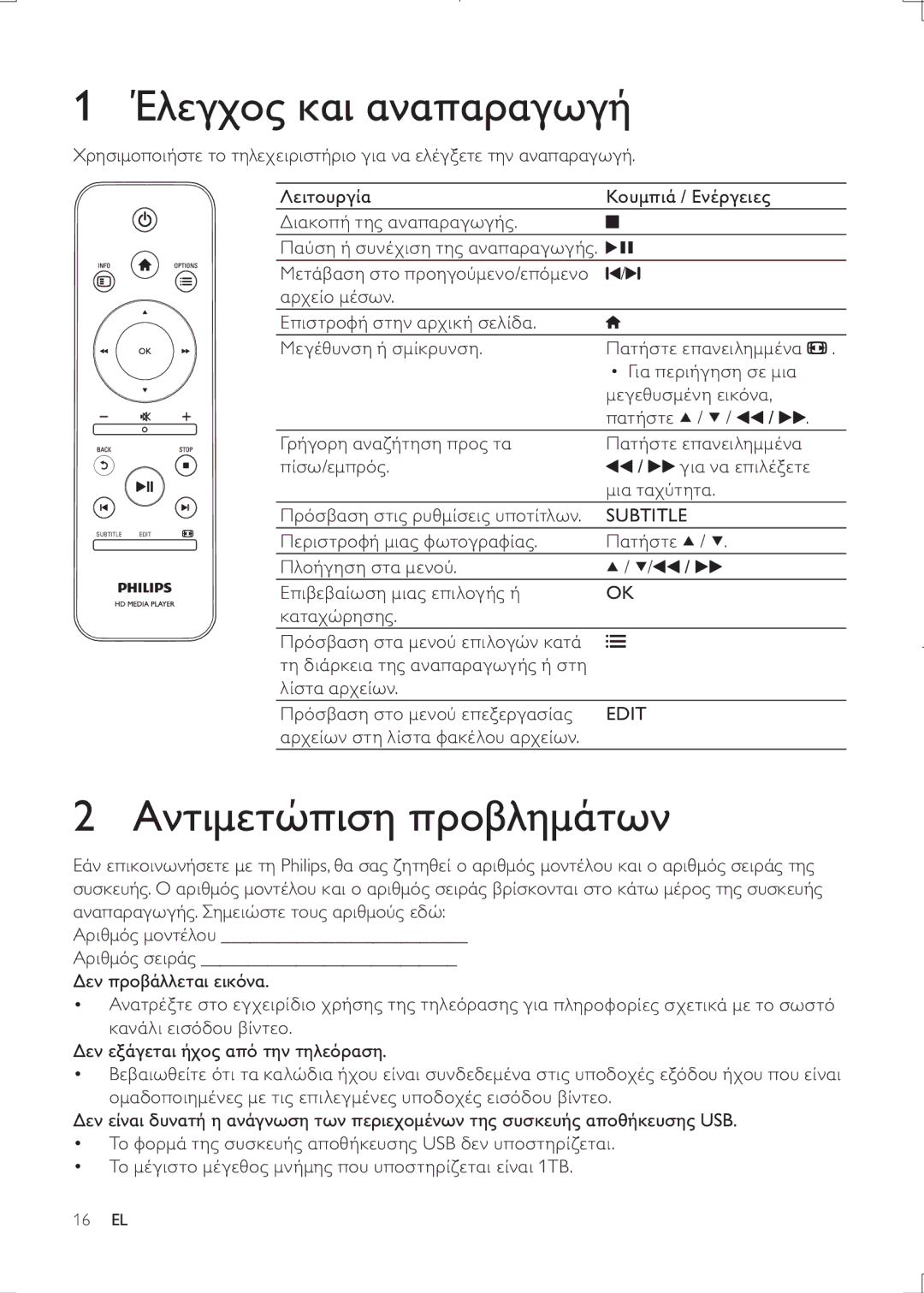 Philips HMP3000 user manual Subtitle Edit USB 