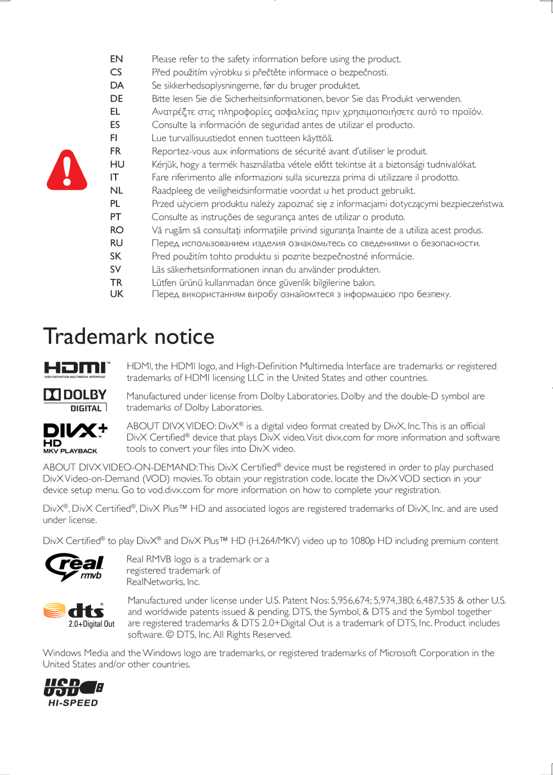 Philips HMP3000 user manual Trademark notice 