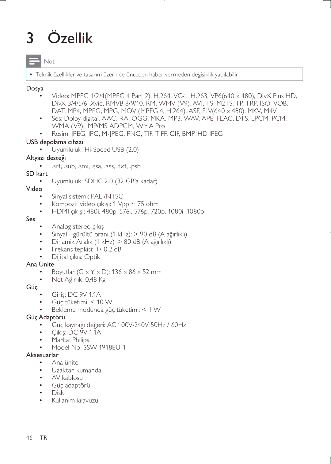 Philips HMP3000 user manual Özellik, Dosya 