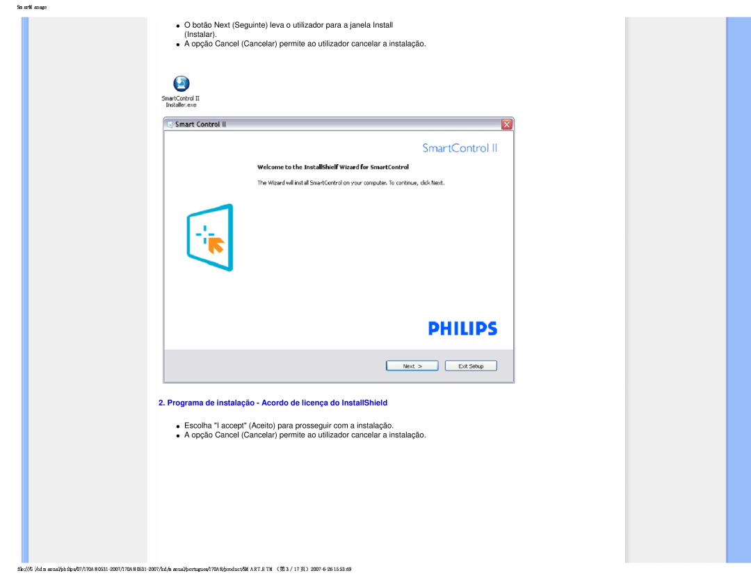 Philips HNA8170T manual Programa de instalação - Acordo de licença do InstallShield 