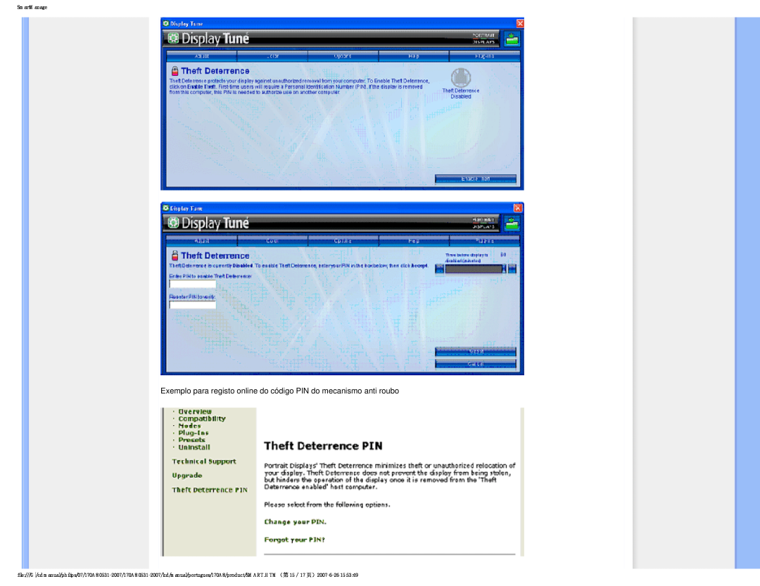 Philips HNA8170T manual Exemplo para registo online do código PIN do mecanismo anti roubo, SmartManage 