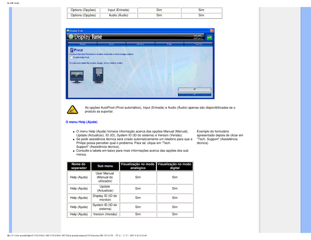 Philips HNA8170T manual Menu Help Ajuda 