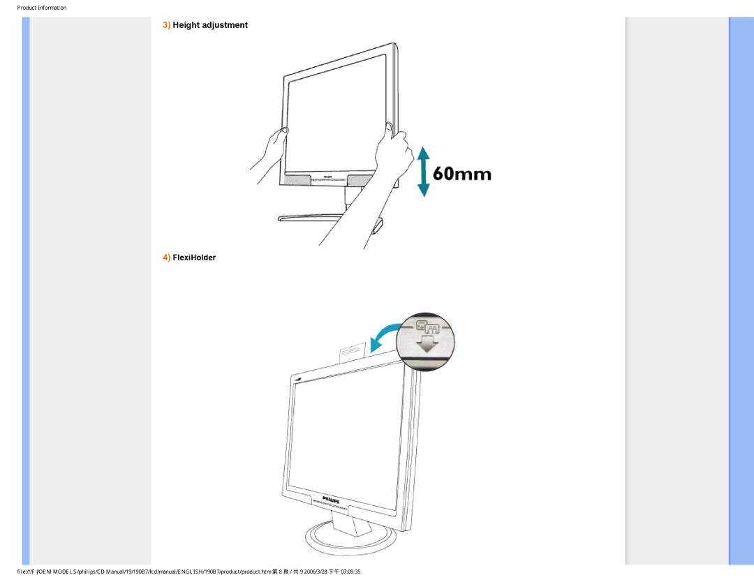 Philips HNB7190T user manual Height adjustment 