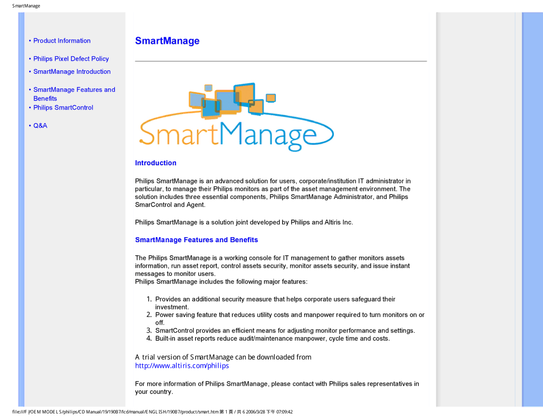 Philips HNB7190T user manual Introduction, SmartManage Features and Benefits 