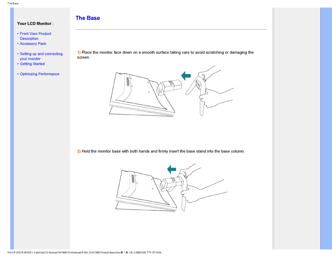 Philips HNB7190T user manual Base, Your LCD Monitor 