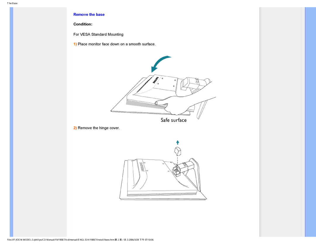 Philips HNB7190T user manual Remove the base, Condition 