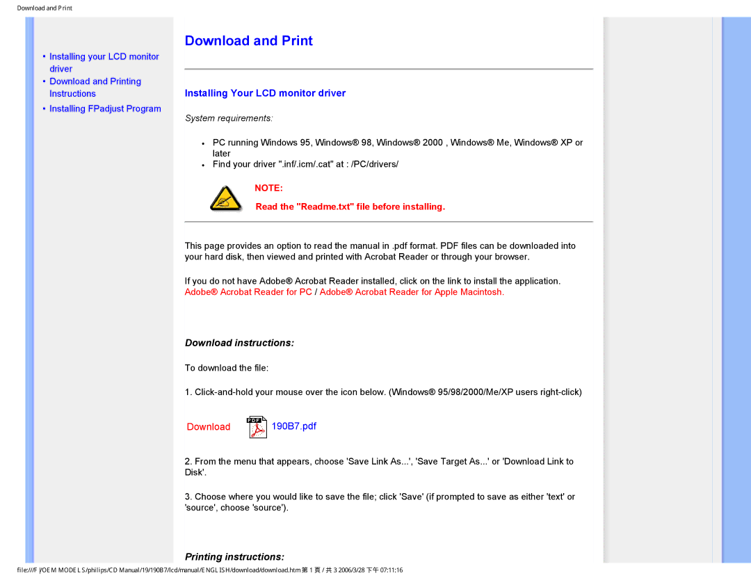 Philips HNB7190T user manual Download instructions, Printing instructions 