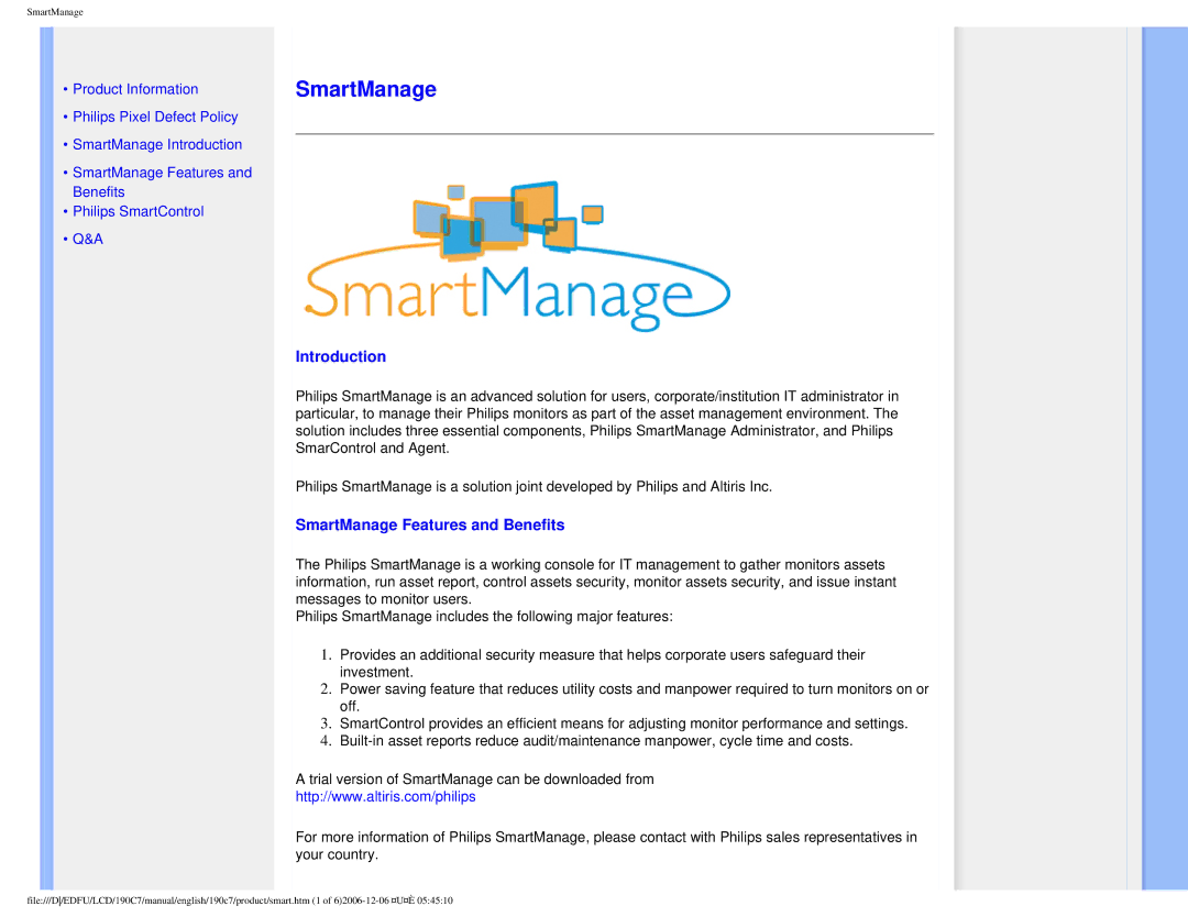 Philips HNC7190T user manual Introduction, SmartManage Features and Benefits 