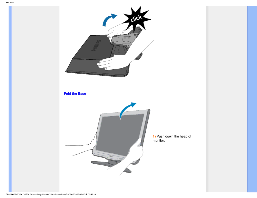 Philips HNC7190T user manual Fold the Base, Push down the head of monitor 