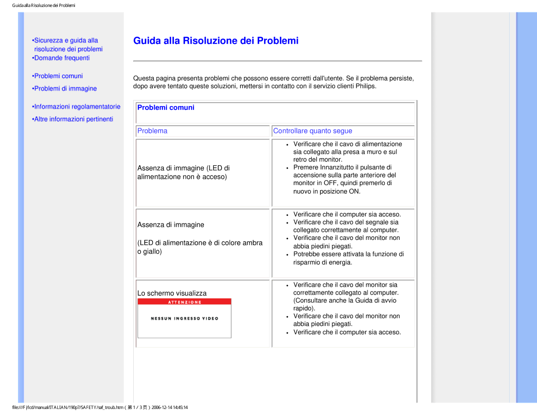 Philips HNP7190T user manual Guida alla Risoluzione dei Problemi, Problemi comuni 