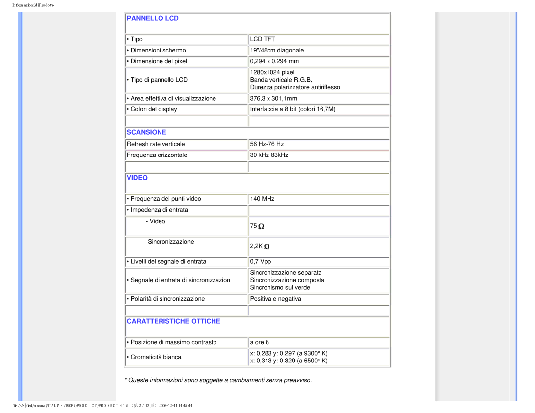 Philips HNP7190T user manual Scansione 