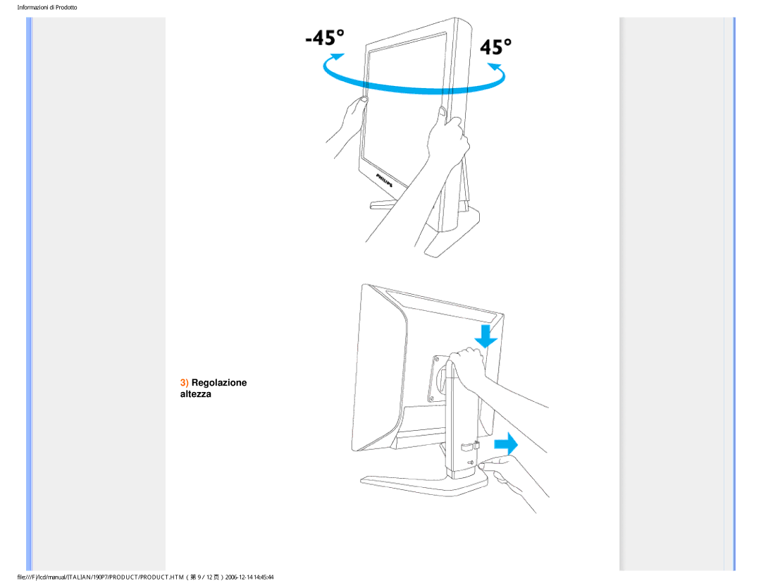 Philips HNP7190T user manual Regolazione altezza 