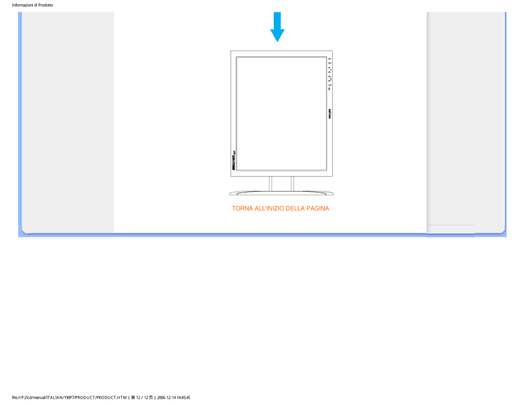 Philips HNP7190T user manual Torna Allinizio Della Pagina 